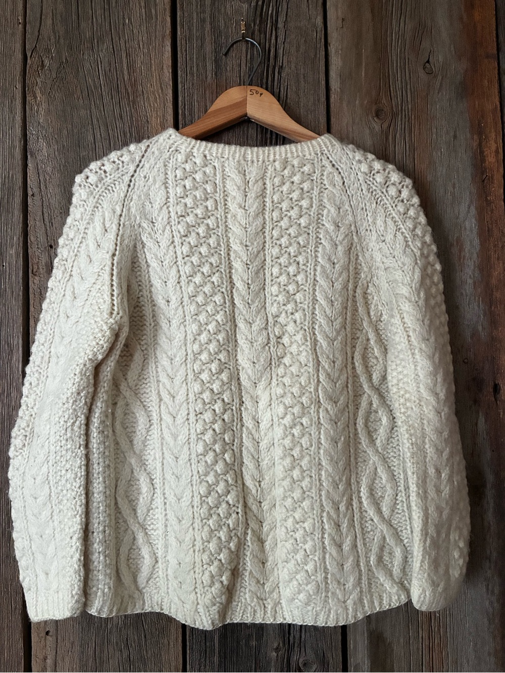 Vintage Wool Thick Cream Chunky Classic Cable Knit Fisherman Women's Sweater, S - Picture 2 of 4